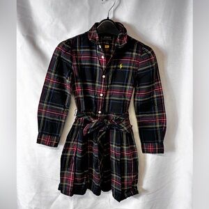Little Girls Plaid Cotton Twill Shirtdress Size 6X  blue navy green red plaid